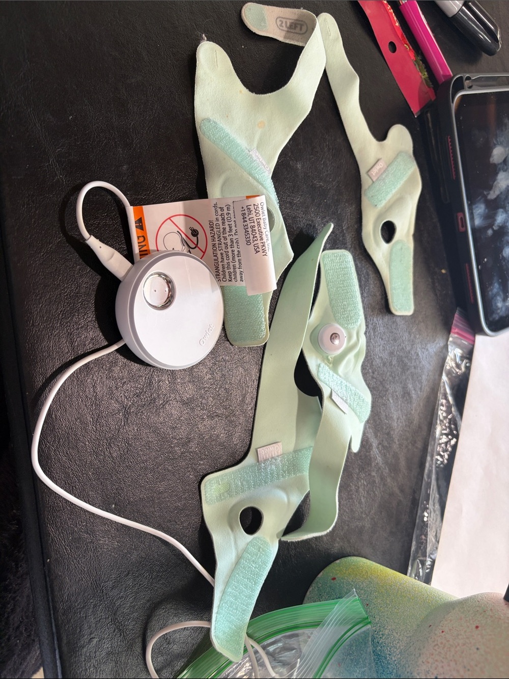Wearable Sleep Headband with Mint Green Comfort Straps and White Control Module